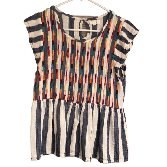 THML Tops - THML small embroidered embellished blue and white striped top